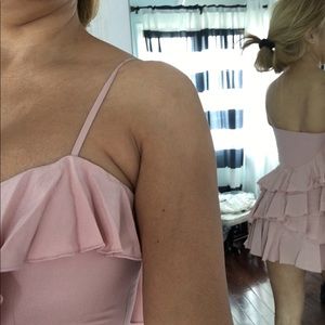 Nude, ruffled mini dress